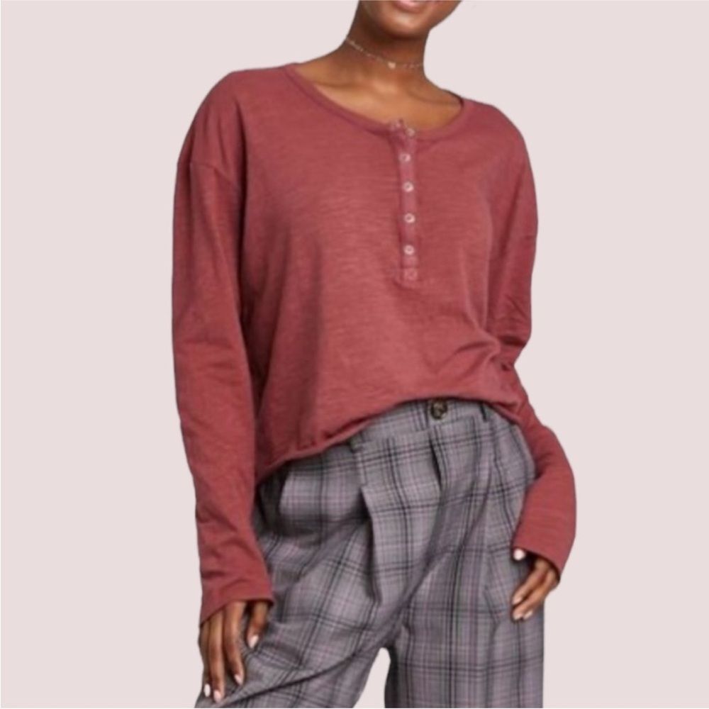 WILD FABLE | Maroon Long Sleeve Henley 1/2 Snap Top Women’s Size X-Large